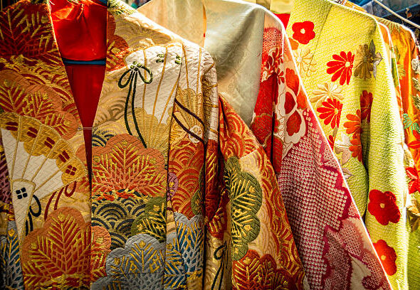 Rack of colourful and elaborate traditional clothes in Tokyo
